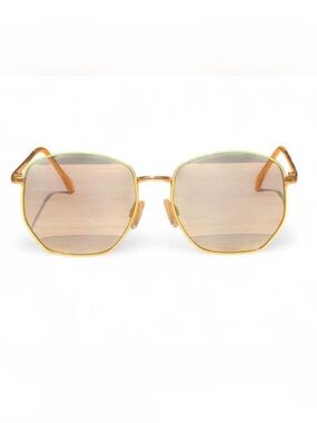 Retro Boho Glam Gold and Green Hexagonal Wire Framed Sunglasses